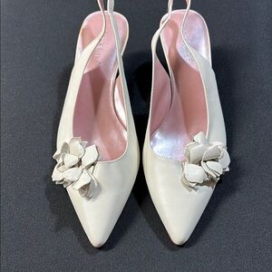 Madeline Ivory Slingback Heels with Floral Accent